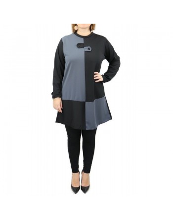 Tunique bicolore (noir et gris) avec boutons pour femme 