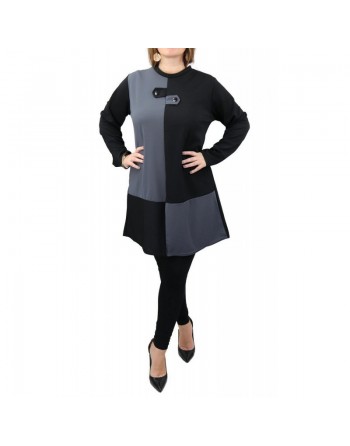 Tunique bicolore (noir et gris) avec boutons pour femme 