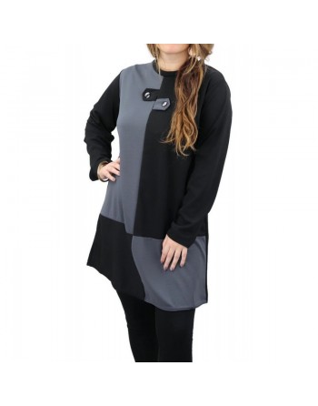 Tunique bicolore (noir et gris) avec boutons pour femme 