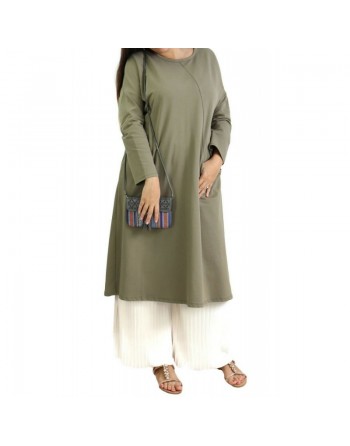 Tunique longue Sportswear en coton avec une grande poche de couleur kaki 