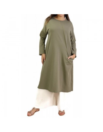 Tunique longue Sportswear en coton avec une grande poche de couleur kaki 