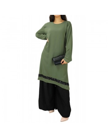 Tunique en crêpe avec strass noirs (Plusieurs couleurs de tuniques disponibles) - Tuniques tendance pour femmes 