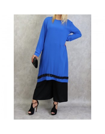 Tunique en crêpe avec strass noirs (Plusieurs couleurs de tuniques disponibles) - Tuniques tendance pour femmes 