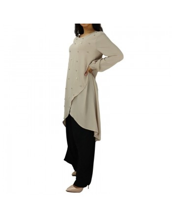 Tunique ornée de perles - Couleur Beige 