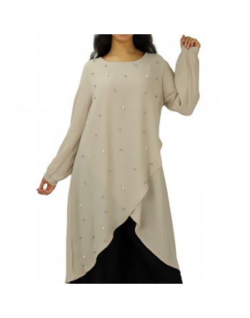 Tunique ornée de perles - Couleur Beige 