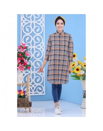 Chemise longue ample à carreaux pour femme - Couleur noir, gris et blanc 