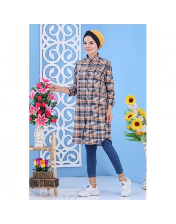Chemise longue ample à carreaux pour femme - Couleur noir, gris et blanc 