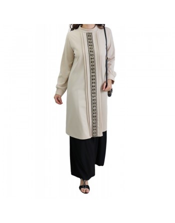 Tunique avec décoration dorée pailletée - Taille Unique - Couleur Beige 