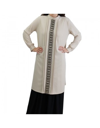 Tunique avec décoration dorée pailletée - Taille Unique - Couleur Beige 