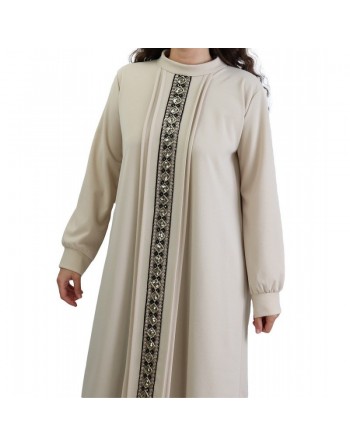 Tunique avec décoration dorée pailletée - Taille Unique - Couleur Beige 