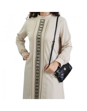 Tunique avec décoration dorée pailletée - Taille Unique - Couleur Beige 