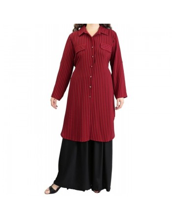 Chemise longue de couleur Bordeaux à rayures noires 