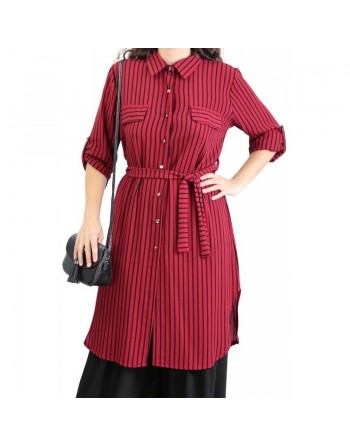 Chemise longue de couleur Bordeaux à rayures noires 
