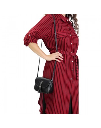 Chemise longue de couleur Bordeaux à rayures noires 