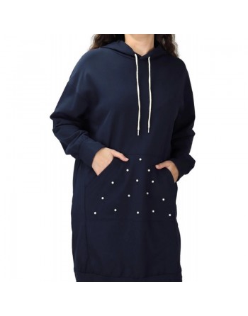 Sweat long perlé pour femme - Couleur Bleu marine 