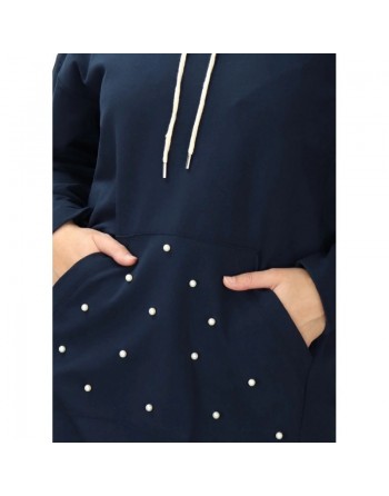 Sweat long perlé pour femme - Couleur Bleu marine 