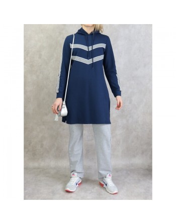 Sweat Shirt mi-long à capuche pour femme - Couleur bleu marine 