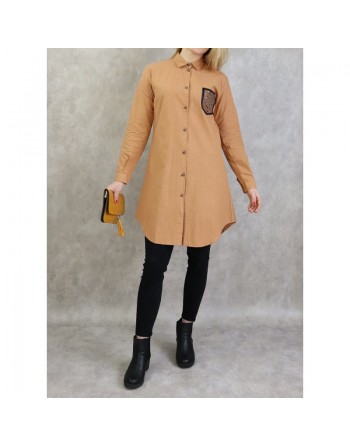 Chemise coton de couleur caramel 
