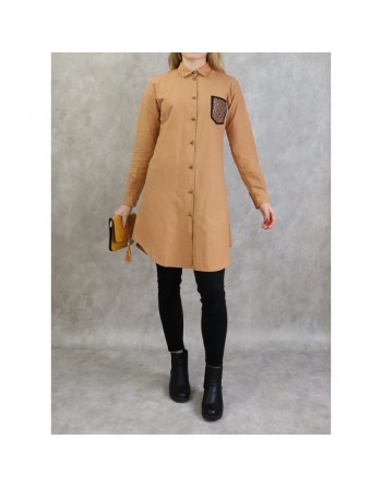 Chemise coton de couleur caramel 