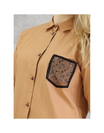 Chemise coton de couleur caramel 