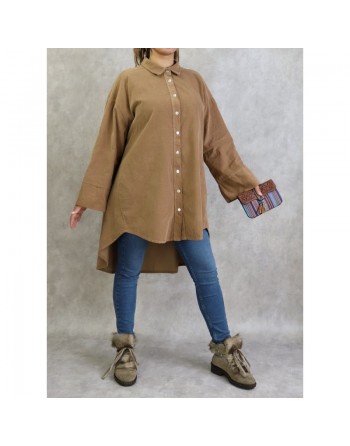 Chemise effet velours pour femme - Couleur beige 