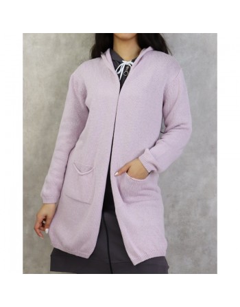 Gilet femme mi-long à capuche de marque Amelis Paris - Couleur lilas 