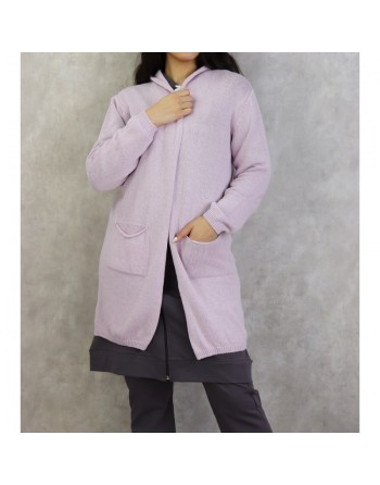 Gilet femme mi-long à capuche de marque Amelis Paris - Couleur lilas 