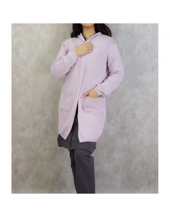 Gilet femme mi-long à capuche de marque Amelis Paris - Couleur lilas 
