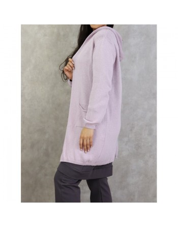 Gilet femme mi-long à capuche de marque Amelis Paris - Couleur lilas 