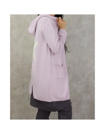 Gilet femme mi-long à capuche de marque Amelis Paris - Couleur lilas 