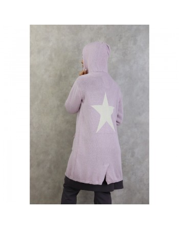 Gilet femme mi-long à capuche de marque Amelis Paris - Couleur lilas 