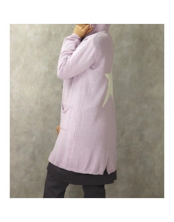 Gilet femme mi-long à capuche de marque Amelis Paris - Couleur lilas 