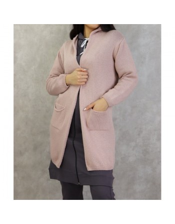 Gilet pull Star mi-long à capuche - Couleur vieux rose 