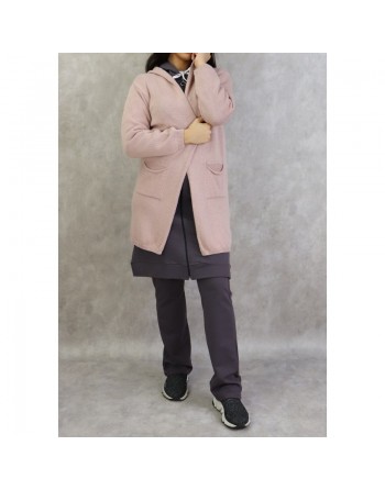 Gilet pull Star mi-long à capuche - Couleur vieux rose 