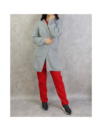 Gilet femme mi-long à capuche brodé d'une étoile au dos de marque Amelis Paris - Couleur gris 