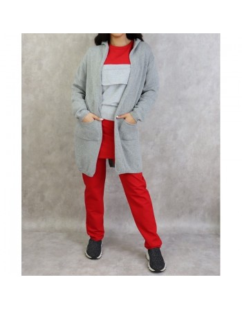 Gilet femme mi-long à capuche brodé d'une étoile au dos de marque Amelis Paris - Couleur gris 