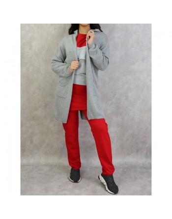 Gilet femme mi-long à capuche brodé d'une étoile au dos de marque Amelis Paris - Couleur gris 