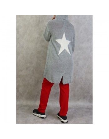 Gilet femme mi-long à capuche brodé d'une étoile au dos de marque Amelis Paris - Couleur gris 