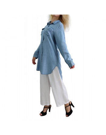 Chemise avec poches latérales pour femme - Couleur jean clair 