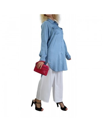 Chemise avec poches latérales pour femme - Couleur jean clair 