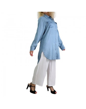 Chemise avec poches latérales pour femme - Couleur jean clair 