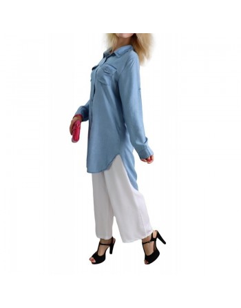 Chemise avec poches latérales pour femme - Couleur jean clair 