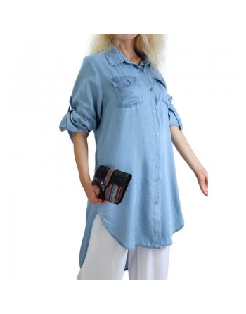 Chemise avec poches latérales pour femme - Couleur jean clair 
