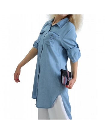Chemise avec poches latérales pour femme - Couleur jean clair 