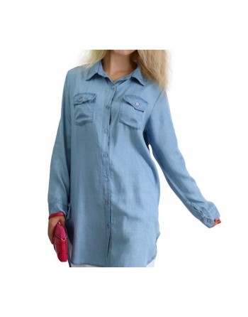 Chemise avec poches latérales pour femme - Couleur jean clair 
