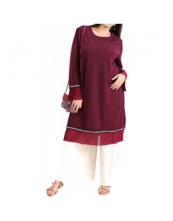 Tunique ample avec parties plissées pour femme (Grande taille) - Couleur Prune 