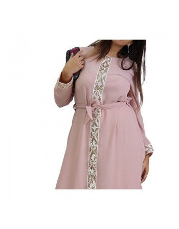 Tunique fluide à manches longues avec strass et broderies pour femme - Couleur Rose Clair 