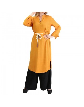 Tunique en lin avec ceinture - Couleur Jaune citrouille 