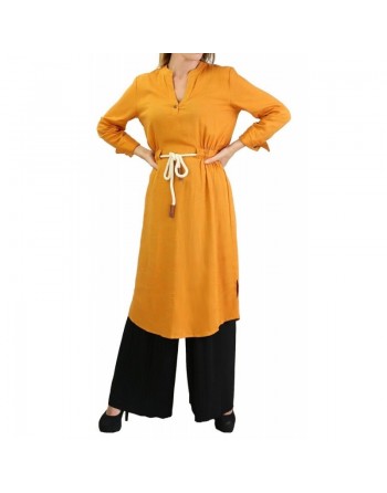 Tunique en lin avec ceinture - Couleur Jaune citrouille 