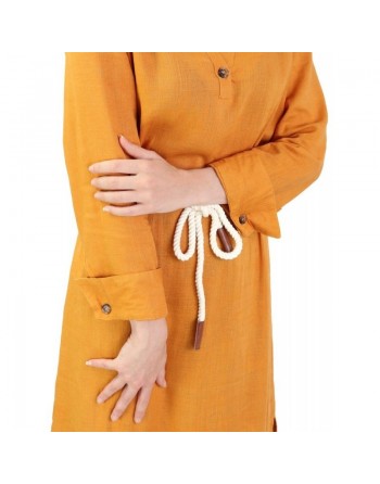Tunique en lin avec ceinture - Couleur Jaune citrouille 